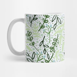 Botanicals and Dots - Hand Drawn Design -Light Green, Dark Green, and Ice Blue Mug